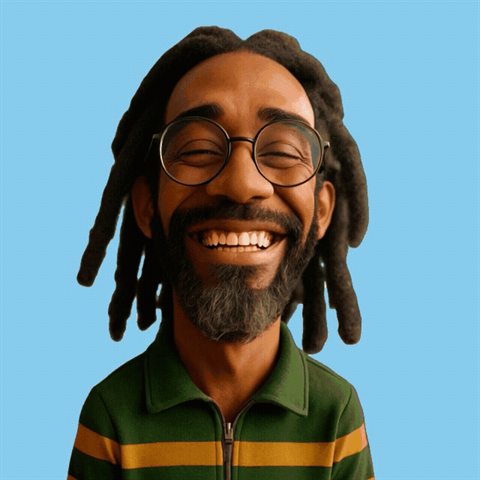 Mr Denzil, a smiling tutor with dreadlocks and round glasses